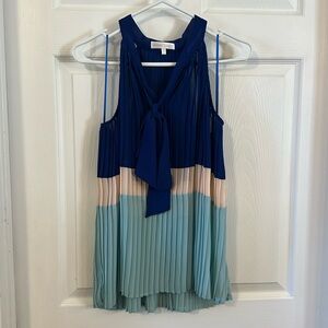 Jealous Tomato, Medium, royal, ivory, minty green pleated top.